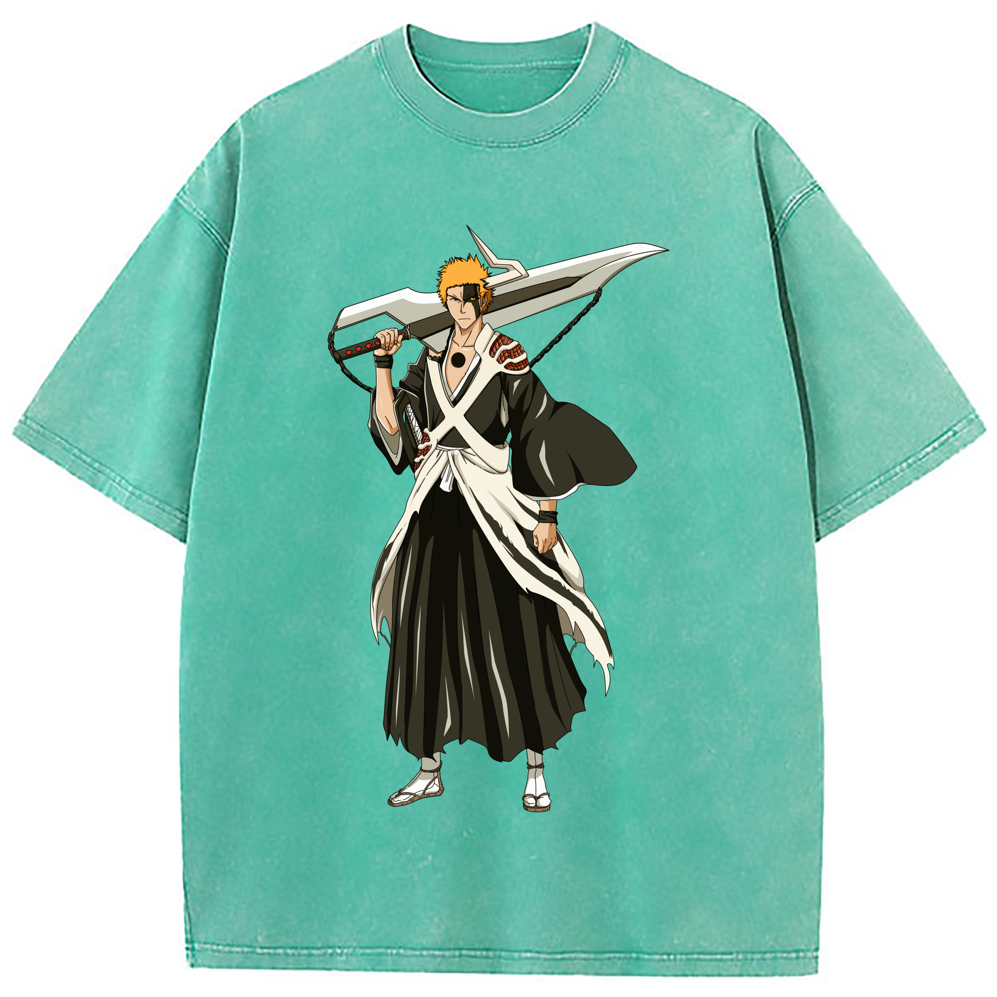 （画像用） ブリーチ 黒崎一護（くろさき いちご）BLEACH Kurosaki Ichigo 綿100% ヴィンテージ風 半袖Tシャツ（フロントプリント）